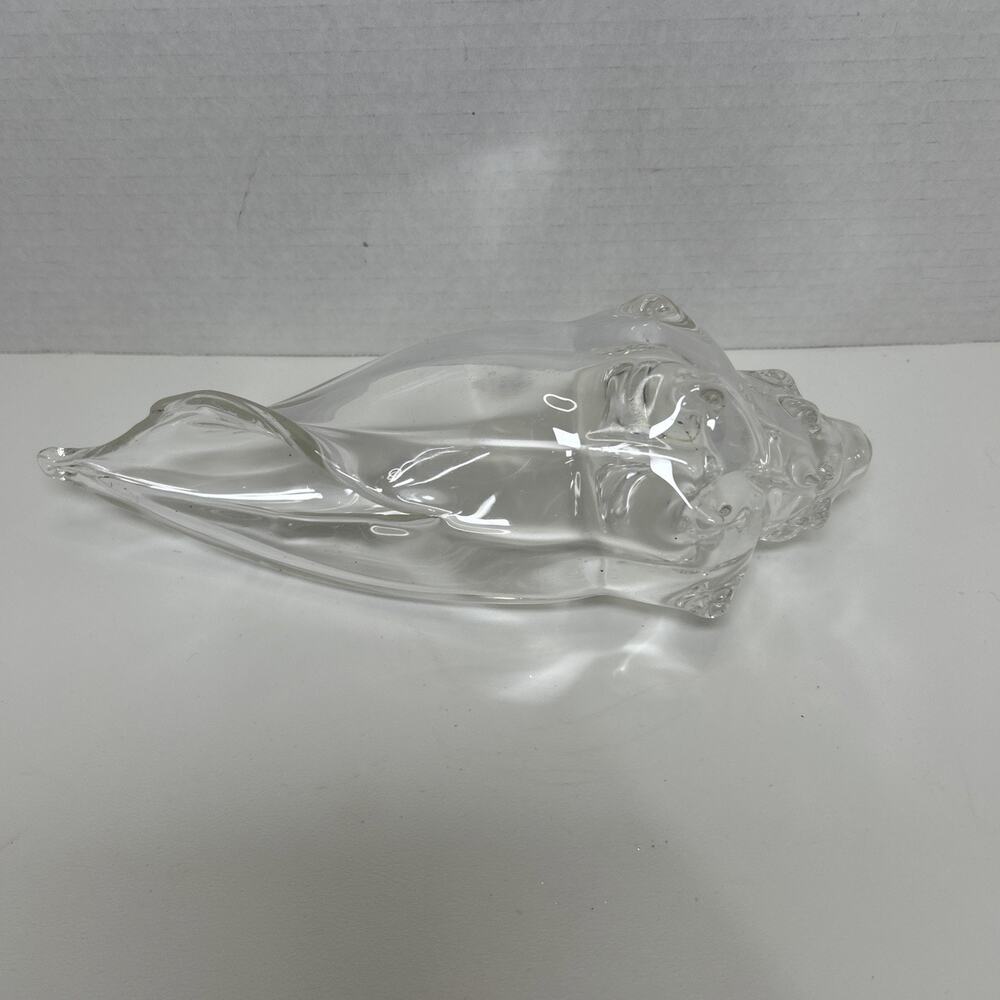 Hand Blown Art Glass 10" Clear Conch Shell Figurine Nautical Coastal Decor Vase